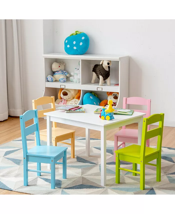 Costway 5 Piece Kids Wood Table Chair Set Activity Toddler Playroom Furniture