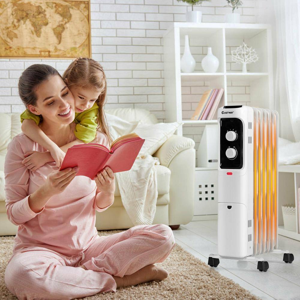 Costway 1500-Watt Electric Oil-Filled Radiant Space Heater with Adjustable Thermostat EP24919US-WH