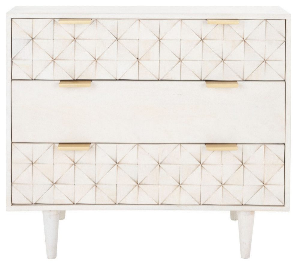 Miller 3 Drawer Chest  Whitewash/Brass   Midcentury   Accent Chests And Cabinets   by Rustic Home Furniture Deco  Houzz