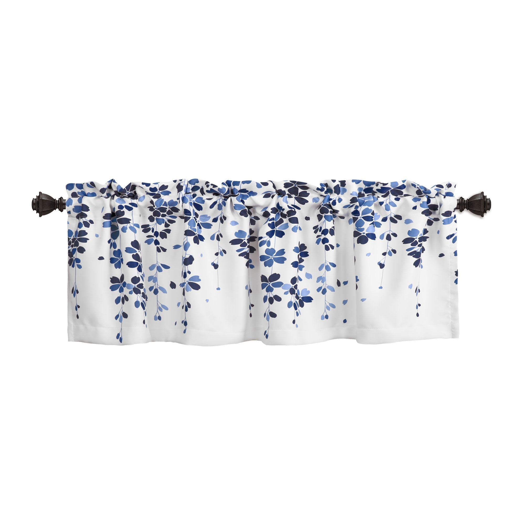 Lush Decor Weeping Flower Room Darkening 18" x 52" + 2" Header Floral Navy 100% Polyester 3" Rod Pocket Single Valance