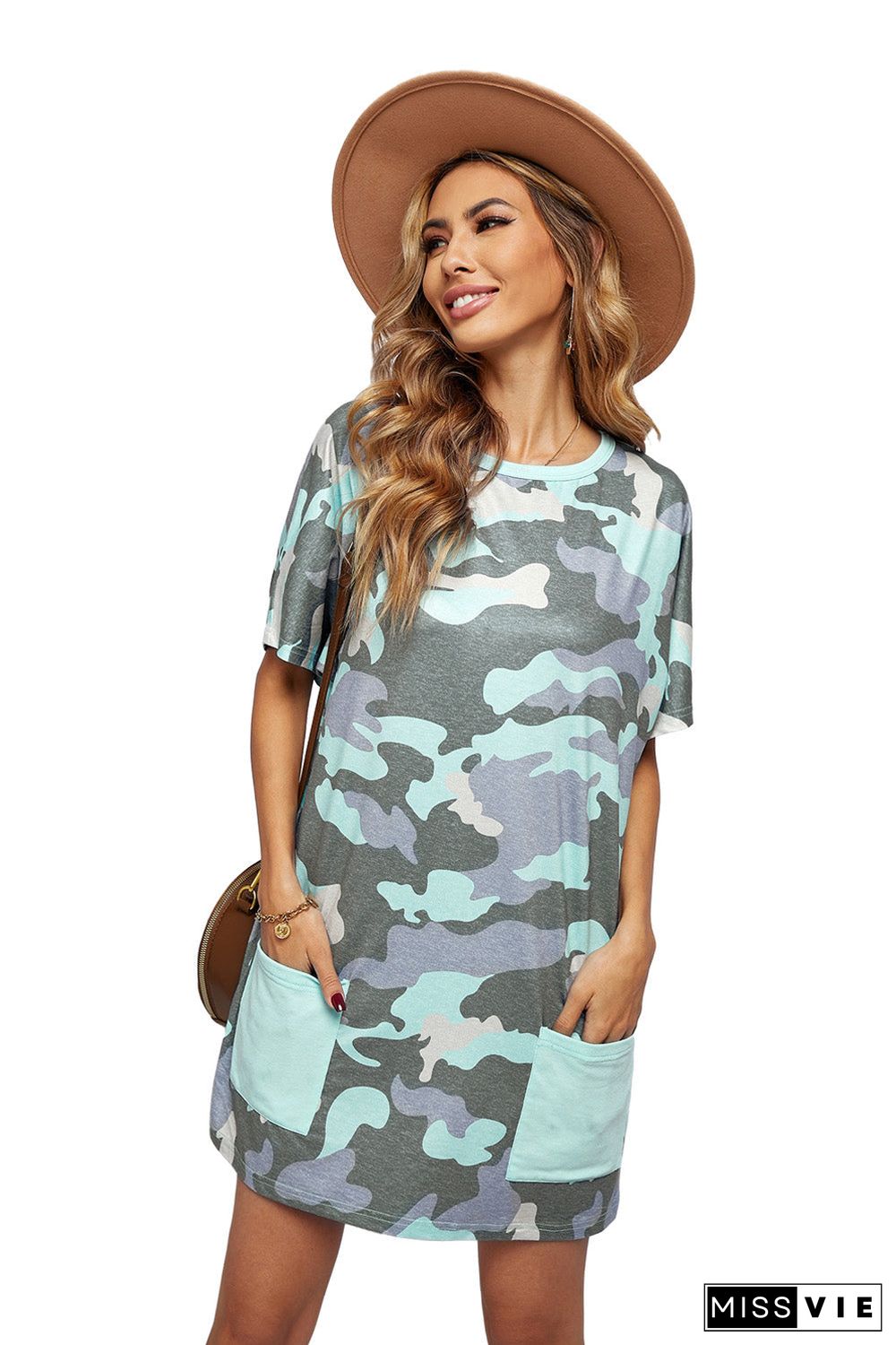 Print Pocketed T-Shirt Mini Dress