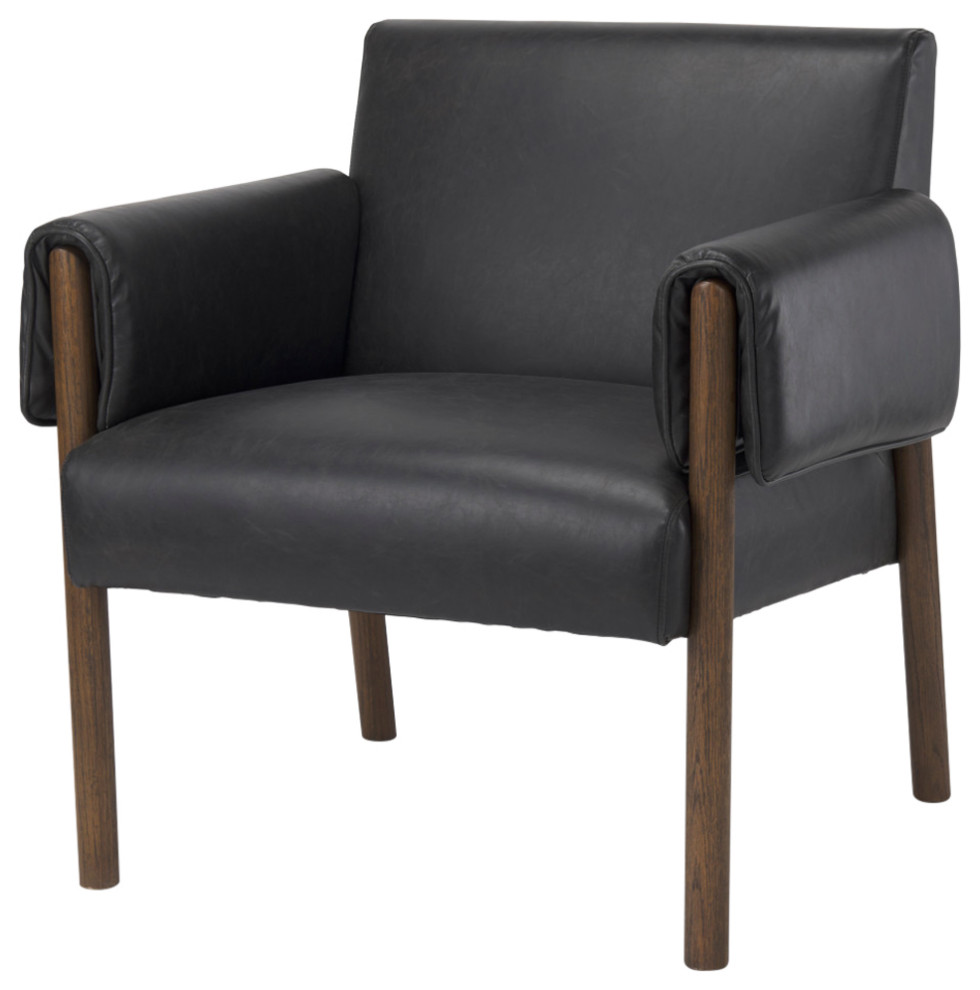 Ashton Black Faux Leather w/ Dark Brown Solid Wood Accent Chair   Transitional   Armchairs And Accent Chairs   by Mercana  Houzz