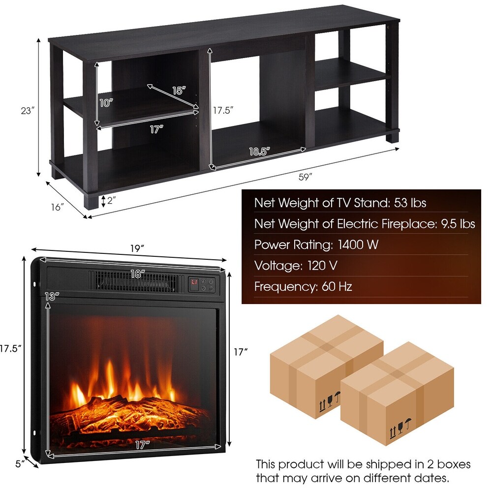 Gymax 2 Tier TV Stand  Electric Fireplace Heater Storage Cabinet