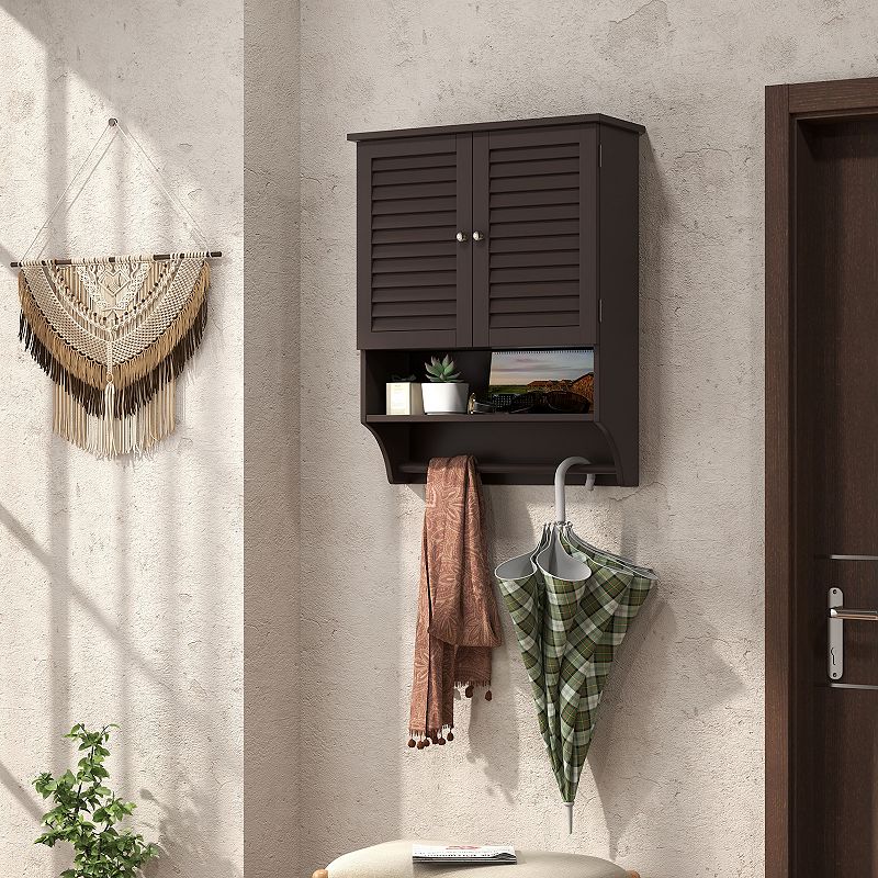 2-Doors Bathroom Wall-Mounted Medicine Cabinet with Towel Bar