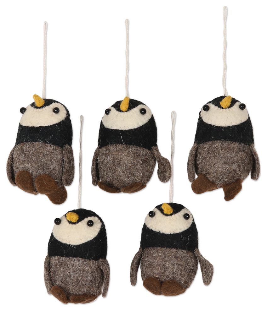 Novica Handmade Penguin Charm Wool Felt Ornaments (Set Of 5)   Christmas Ornaments   by NOVICA  Houzz