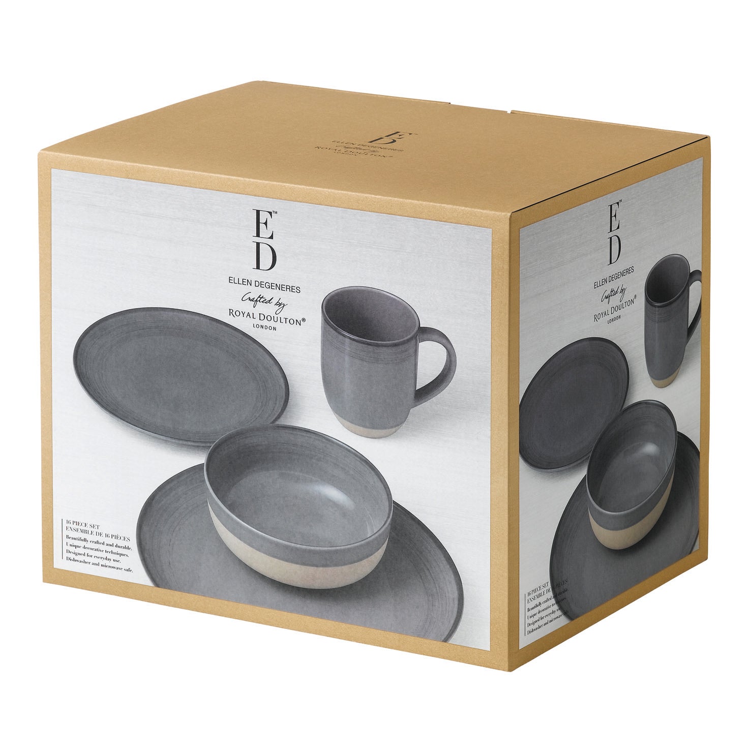 Brushed Glaze 16-Piece Set in Charcoal Grey