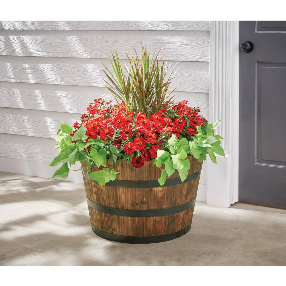 Vigoro 26 in. Jackson Extra Large Brown Wood Barrel Planter (26 in. D x 16.5 in. H) with Drainage Hole HL6642