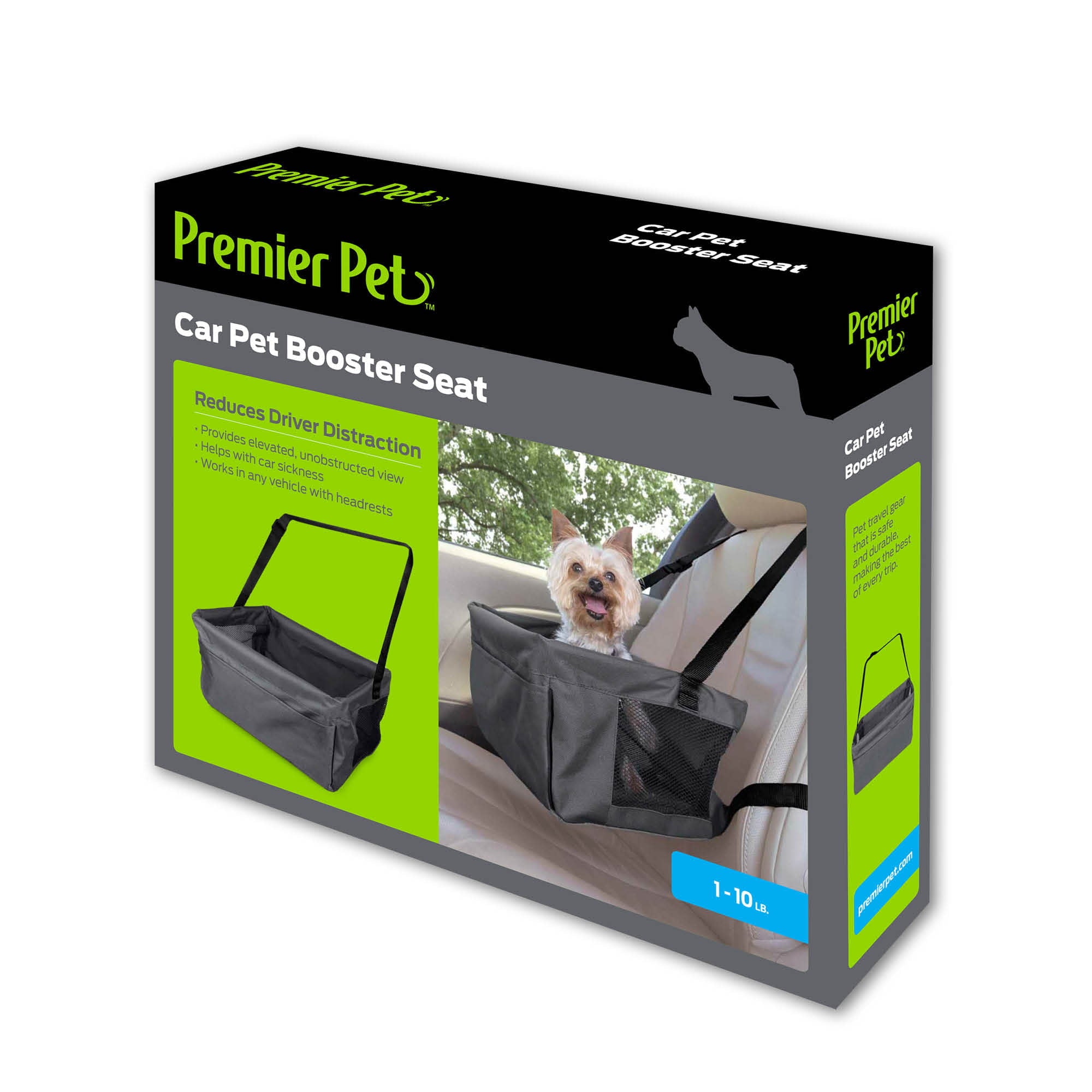 Premier Pet Car Booster Seat for Small Dogs: Keeps Dog Secure， Protects Seat， Easy to Install， Provides Elevated， Unobstructed View Helping with Pet Car Sickness， Works in Any Vehicle with Headrests