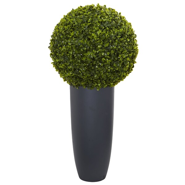 30 Boxwood Artificial Topiary Plant in Gray Cylinder Planter (Indoor/Outdoor)