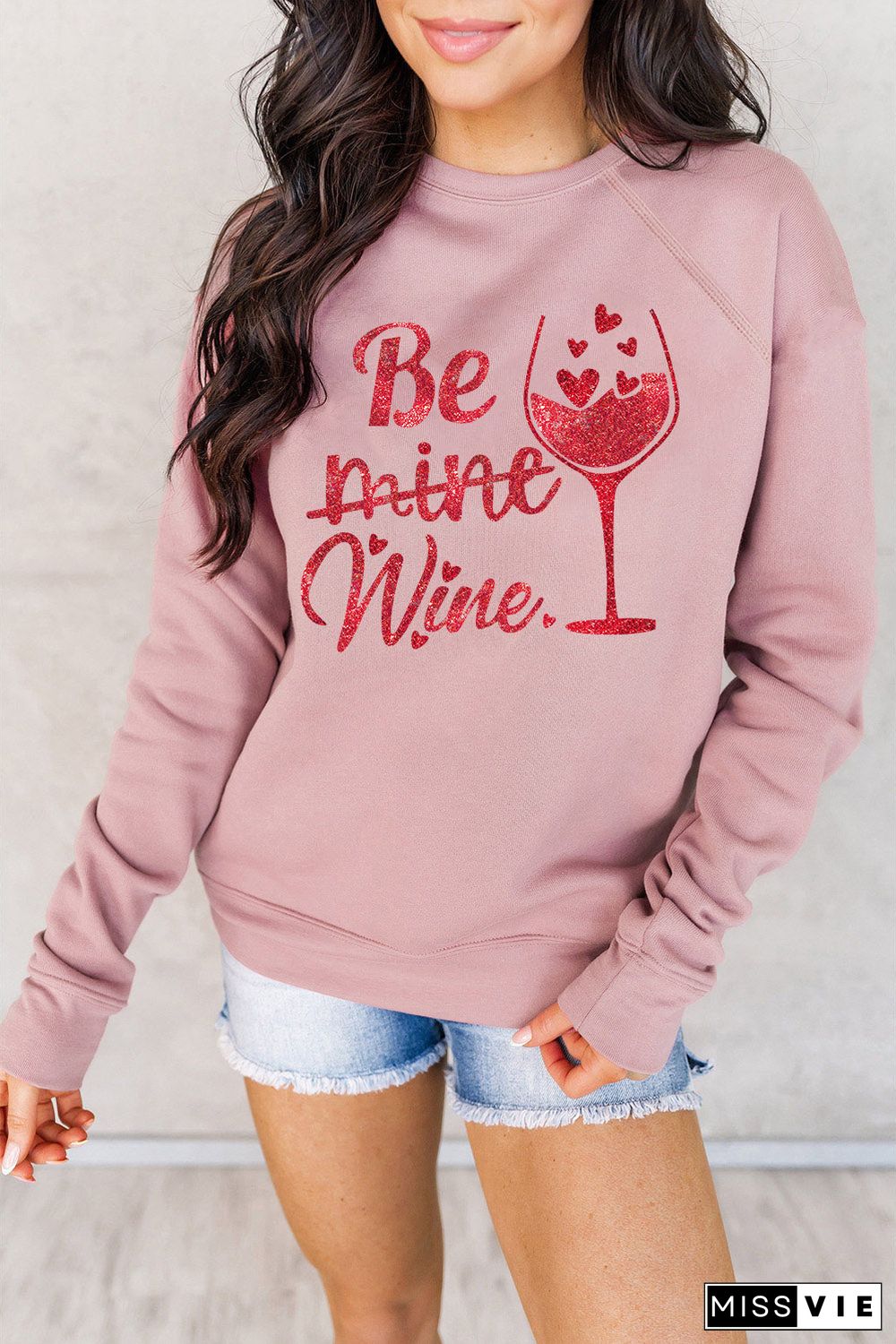 Pink Be Mine Wine Shining Graphic Print Sweatshirt