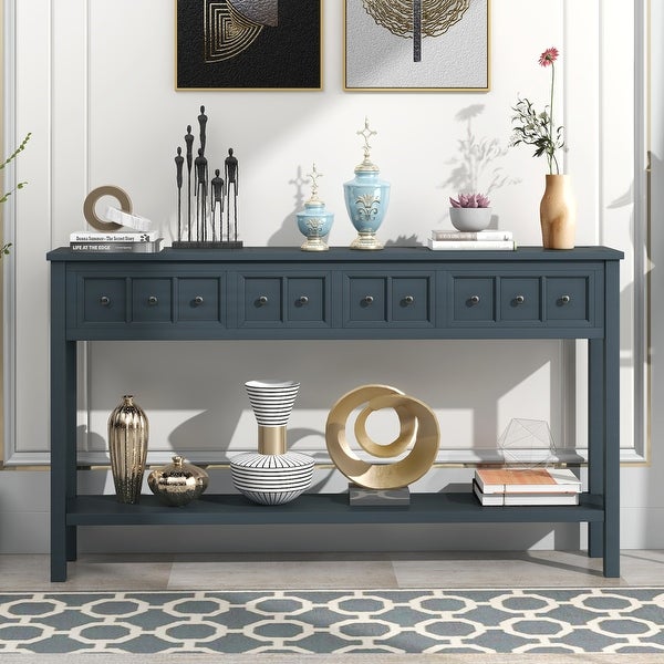 Rustic Console Table with Drawers and Bottom Shelf