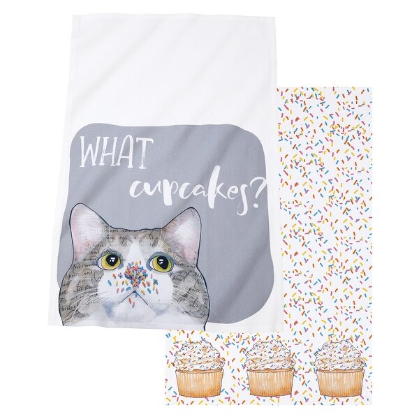 2-Piece Cat and Cupcake Tea Towel Set - 6.500 x 3.250 x 2.000