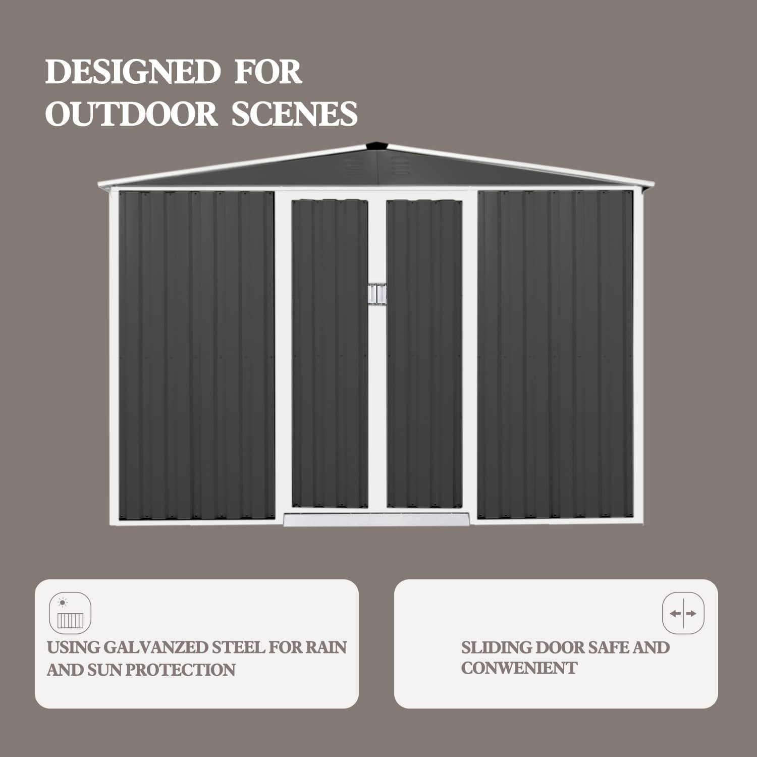 SOLAURA 8'x6' Outdoor Metal Storage Shed Backyard Garden Tool Vented Storage Shed with Sliding Door - Gray