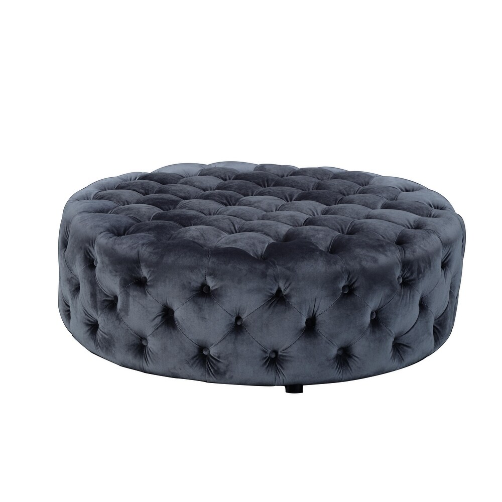 Jasper Round Ottoman in Beige Fabric