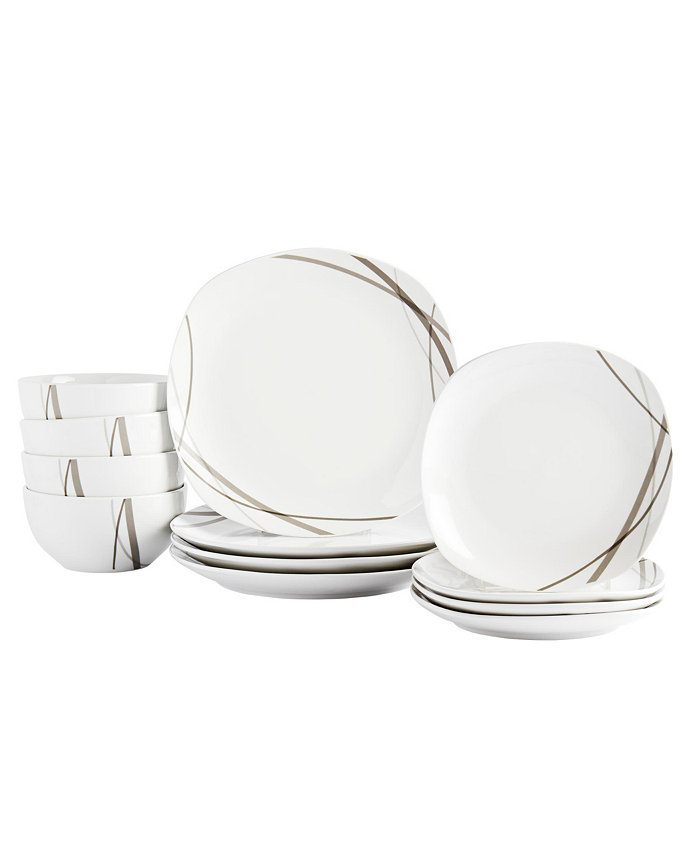 Tabletops Unlimited Curves Square 12-Pc Dinnerware Set Service for 4