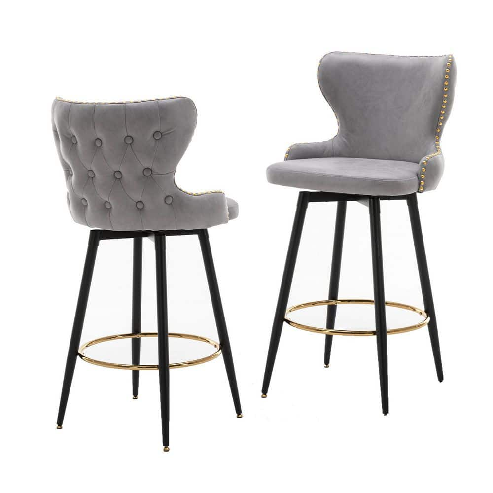 ANBAZAR 29 in.H Gray Low Back Metal Frame, 28.7 in.H Stool, Bar Stool with Fabric Seat and Footrest Set of 2 WJZ-136F