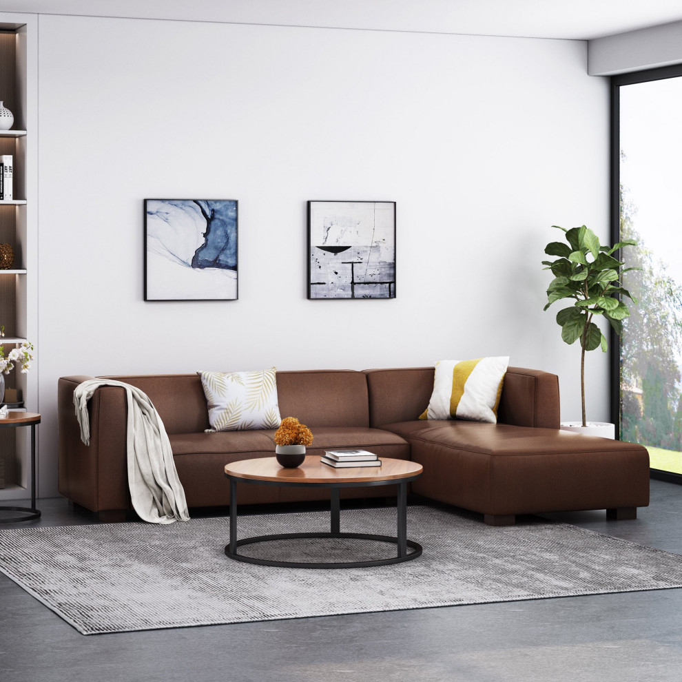 Comfortable Sectional Sofa  Faux Leather Seat With Tuxedo Arms   Contemporary   Sectional Sofas   by Decorn  Houzz