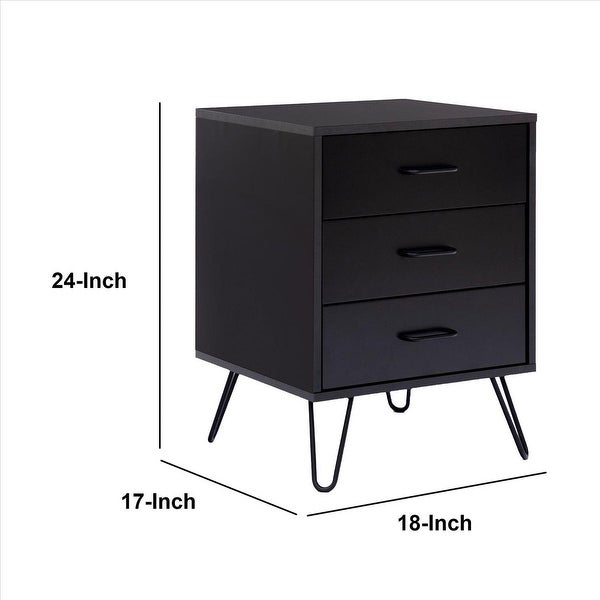 Side Table with 3 Drawers and Metal Hairpin Legs - 23.62 H x 17.56 W x 16.65 L Inches