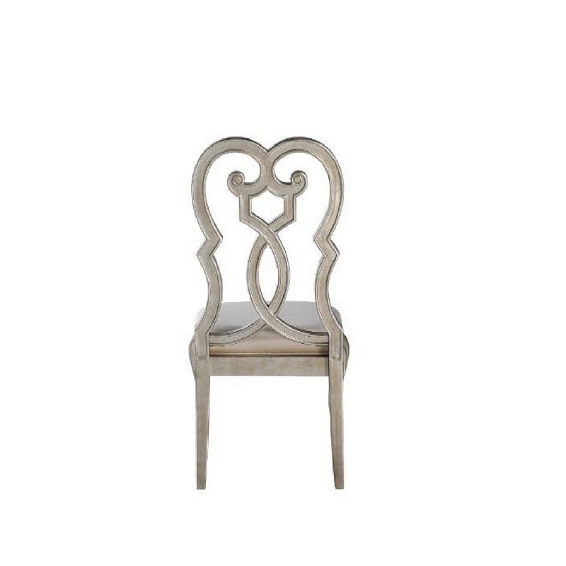 Side Chair with Wooden Scrolled Design Back， Set of 2， Beige