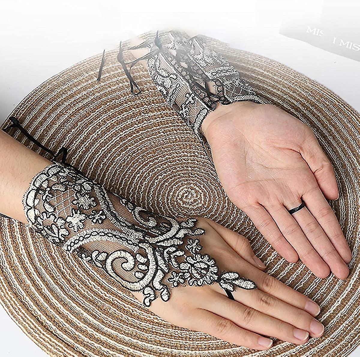 Women's Short Lace Embroidered Fingerless Gloves Sun Protection Fingerless Bridal Wrist