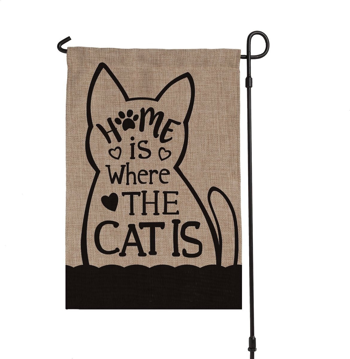 Custom Personalization Solutions Home Is Where The Cat Is Personalized Burlap Flag