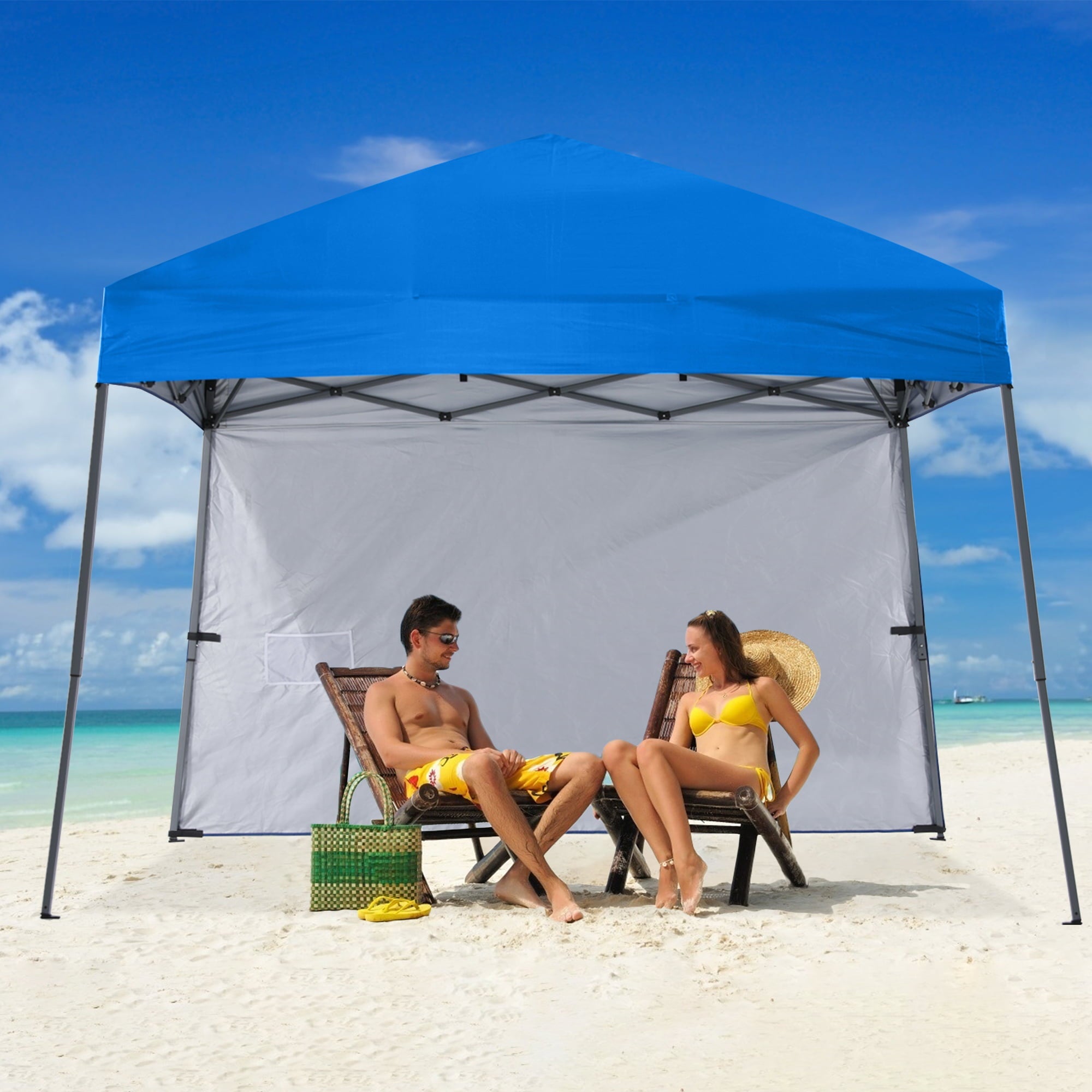 ABCCANOPY 10 ft x 10 ft Outdoor Pop up Slant Leg Canopy Tent with 1 Sun Wall and 1 Backpack Bag - Blue