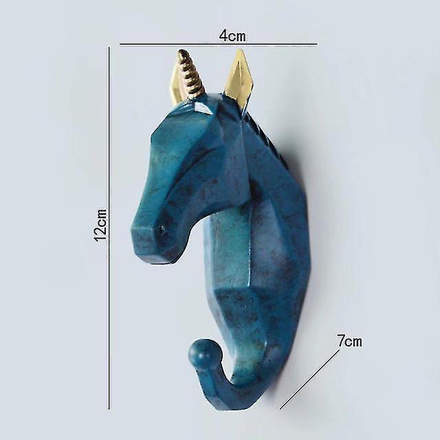 Punch-free Animal Key Coat Hooks 2 Pieces Retro Blue Unicorn)