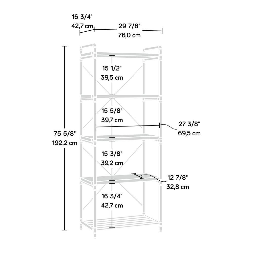 SAUDER 75.66 in. Checked Oak Metal 5-shelf Accent Bookcase with Open Back 423504