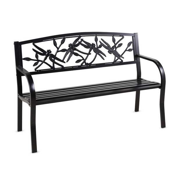 Evergreen Dragonfly Metal Garden Bench Black