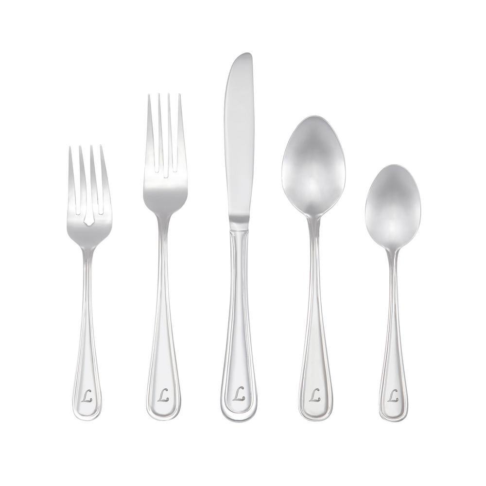 RiverRidge Home Marina Monogrammed Letter L 46-Piece Silver Stainless Steel Flatware Set (Service for 8) 10-210