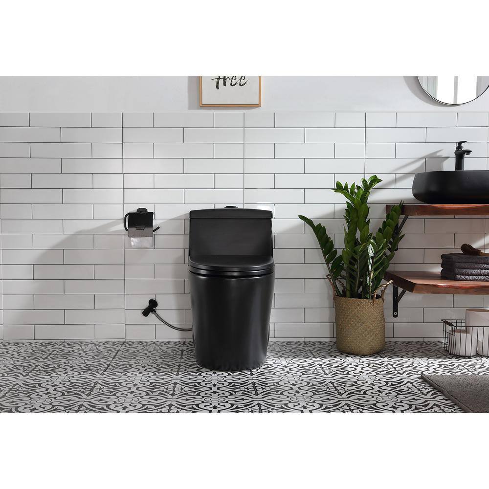 HOROW 1-piece 0.81.28 GPF Dual Flush Elongated Toilet in. Black Seat Included HR-0080B