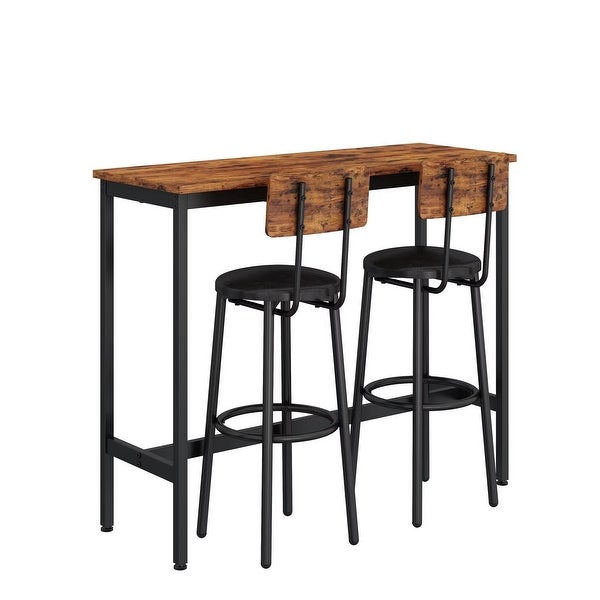 3 Piece Bar Table Set， Industrial Bistro Table Set with 2 Upholstered PU Leather Chairs， Counter Height Dining Pub Table Set