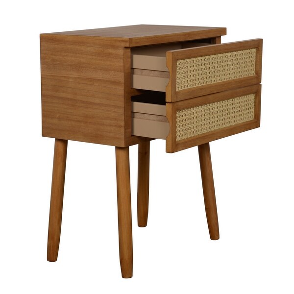 Trenton 2 Drawer Wood and Rattan Side Table