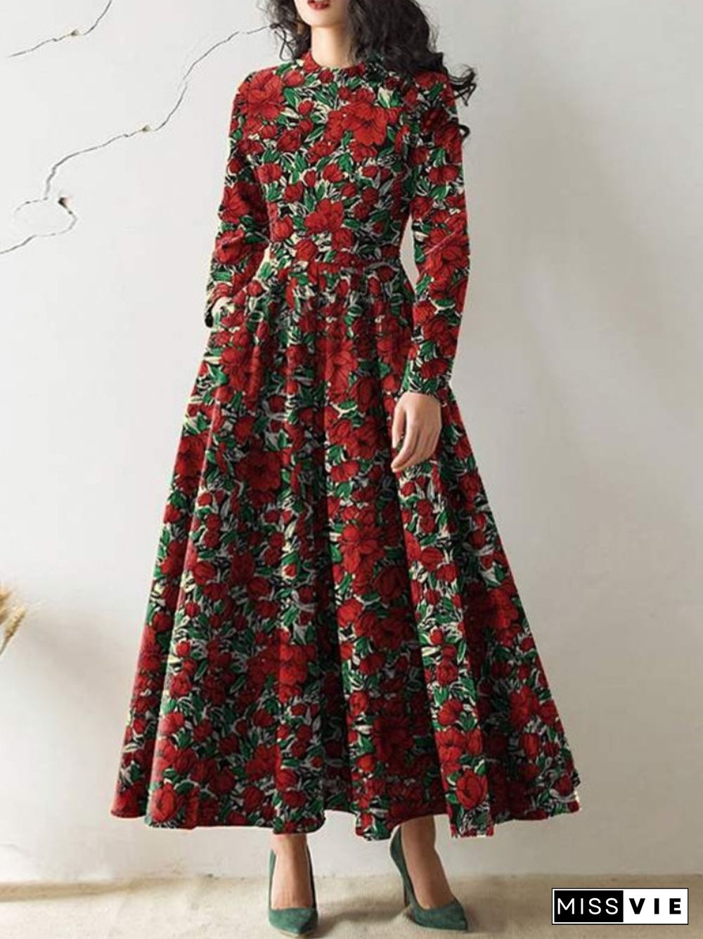 Dresses For Women Spring Autumn New Floral Dress Stand Collar Long Sleeve Fashionable Women's Dress Evening Dresses Robe