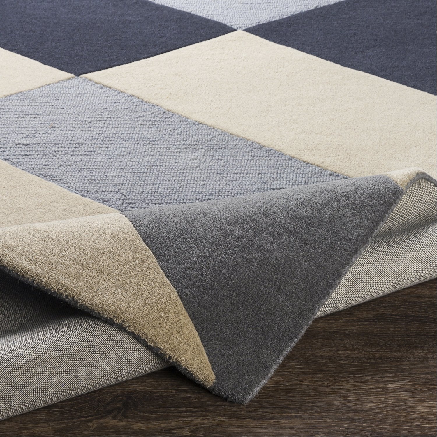 Kennedy Hand Tufted Rug in Navy, Taupe, Khaki, Charcoal, Denim