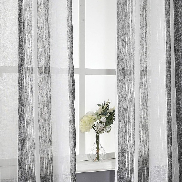 Trinity Kitchen Curtains Vertical Geometric Small Sheer Tier Stripe Set Linen Textured Rod Pocket Set Of 2