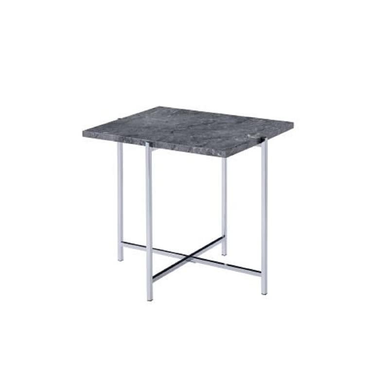 Contemporary Adelae Rectangular End Table， Faux Marble Top and Chrome