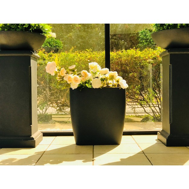 Kante Lightweight Modern Outdoor Concrete Oval Planter Charcoal Black Rosemead Home amp Garden Inc