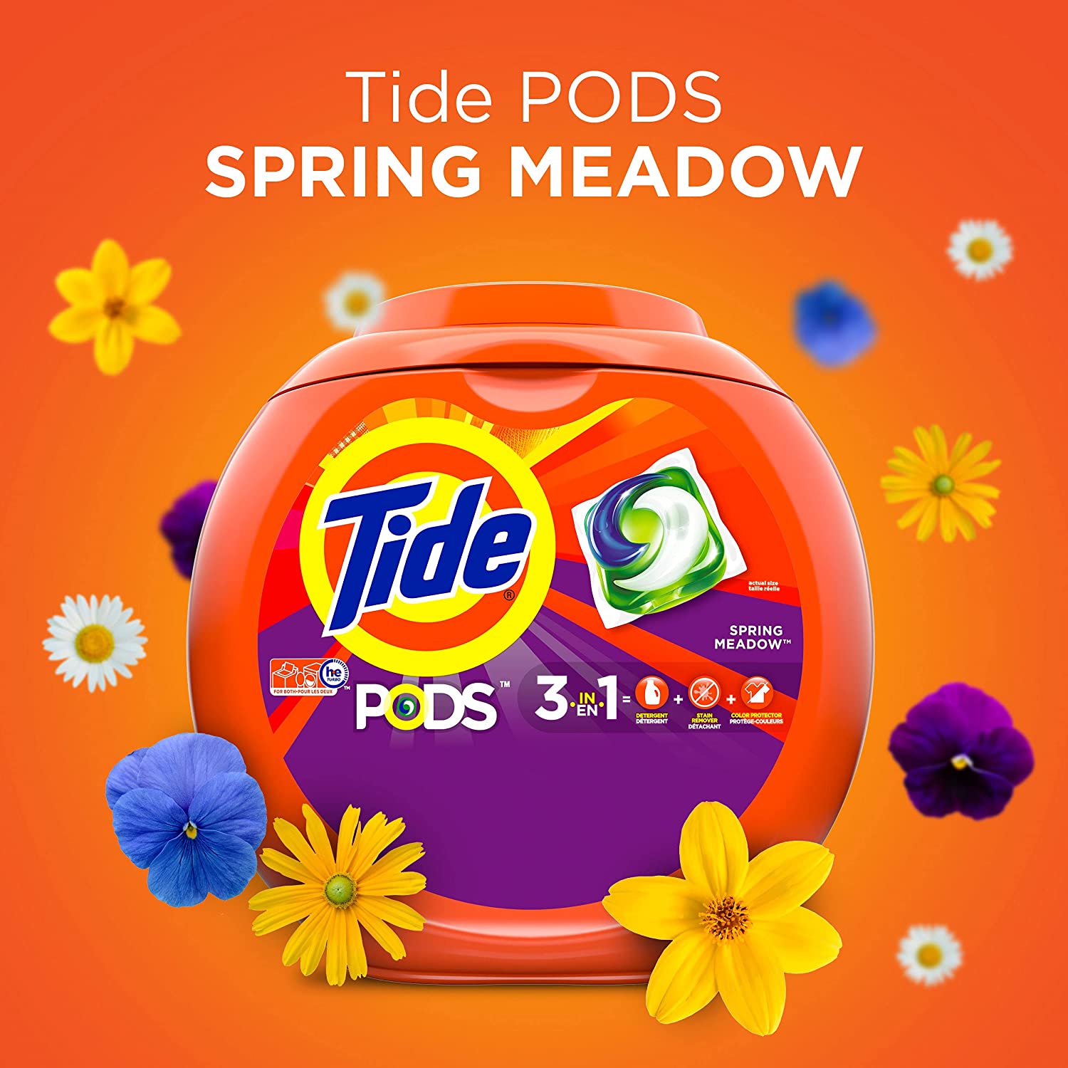 Tide PODS Liquid Laundry Detergent Pacs， Spring Meadow