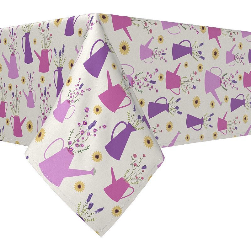 Rectangular Tablecloth， 100% Cotton， 52x104， Wild Flowers and Purple Watering Cans