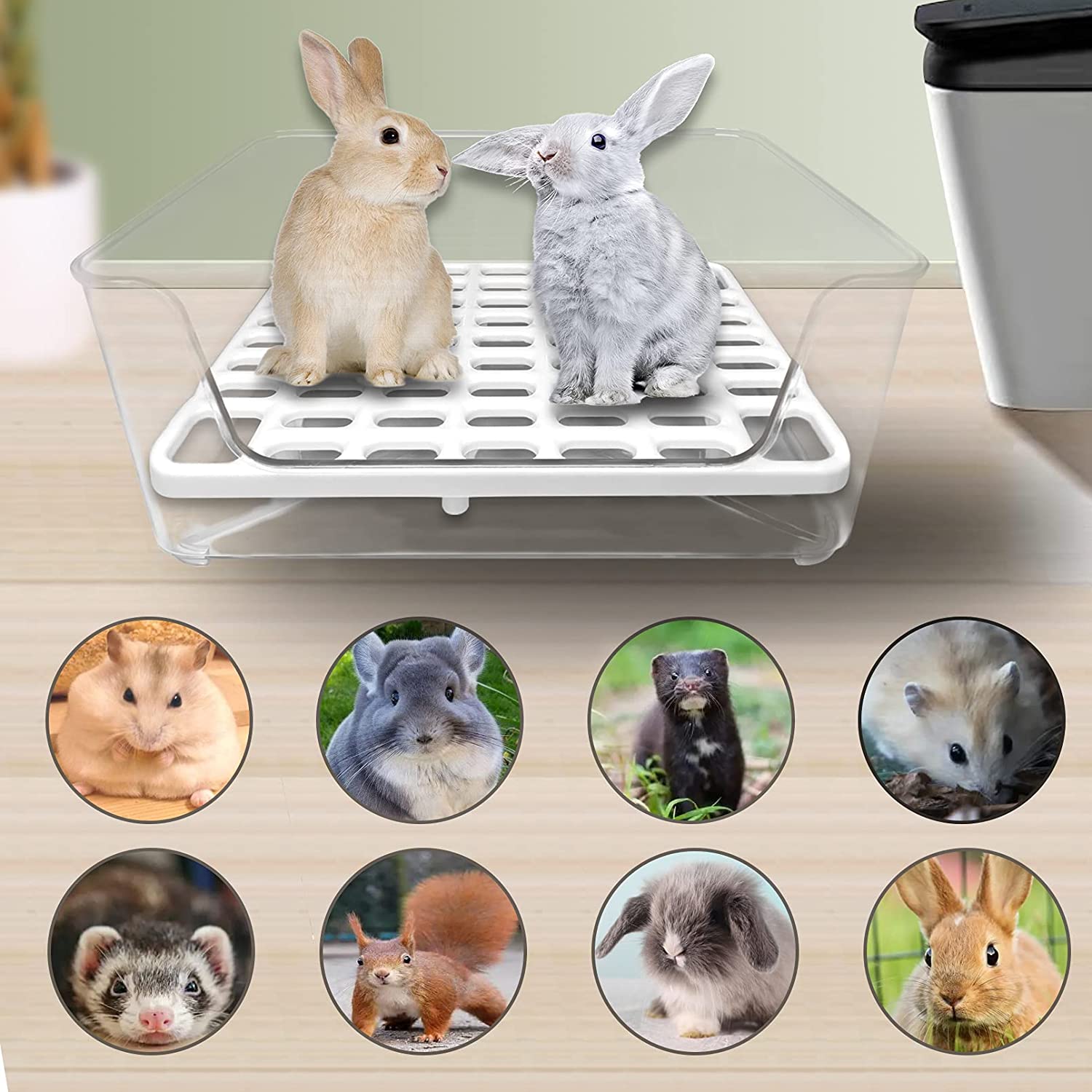 Hamiledyi Rabbit Litter Box Transparent Bunny Corner Litter Bedding Box Small Pet Litter Pan Cage Potty Trainer Pet Toilet with Cleaning Tools for Guinea Pigs Chinchilla Ferret(White)