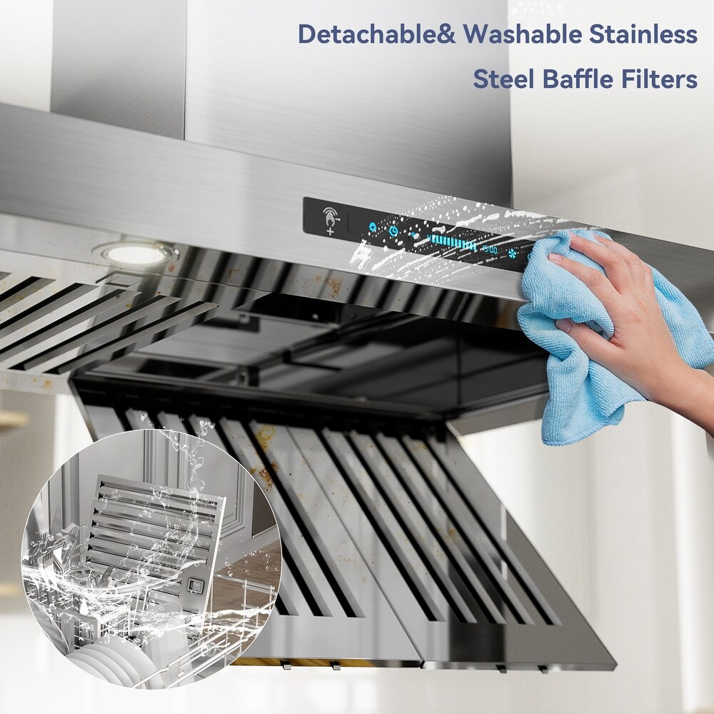 IKTCH 30 inch Vent Island Mount Range Hood  900 CFM Powerful and Stylish Kitchen Ventilation   30''