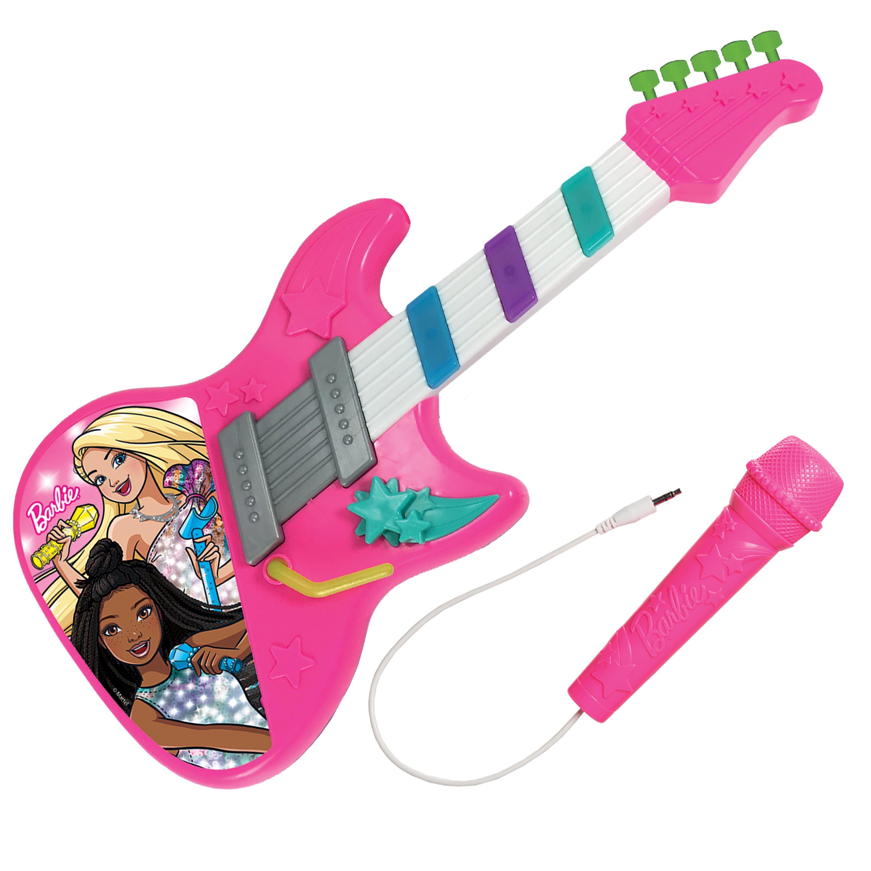 Barbie Rock Star Guitar， Interactive Electronic Toy Guitar with Lights， Sounds， and Microphone，  Kids Toys for Ages 3 Up， Gifts and Presents