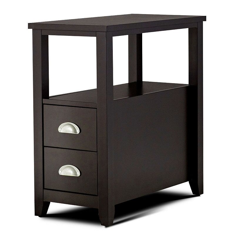 End Table Wooden With 2 Drawers And Shelf Bedside Table