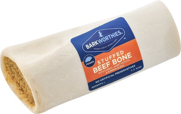 Barkworthies Shin Bone Stuffed with Pumpkin， Sweet Potato， and Carrot Blend Dog Treat， 5-6-in