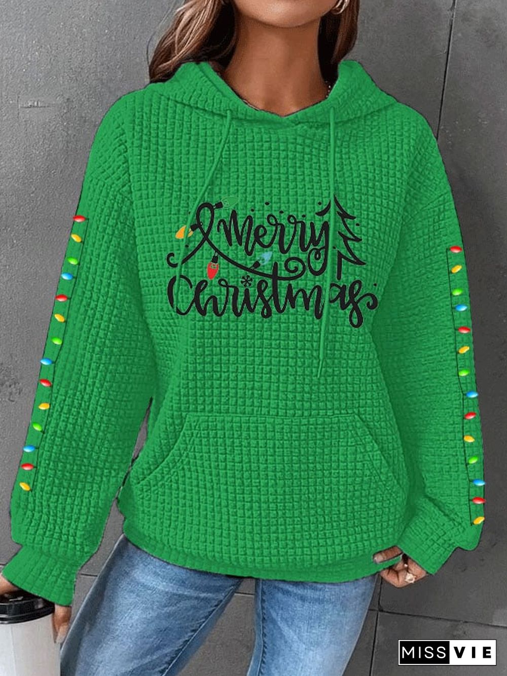 Women's Merry Christmas Christmas Tree Casual Waffle Hoodie