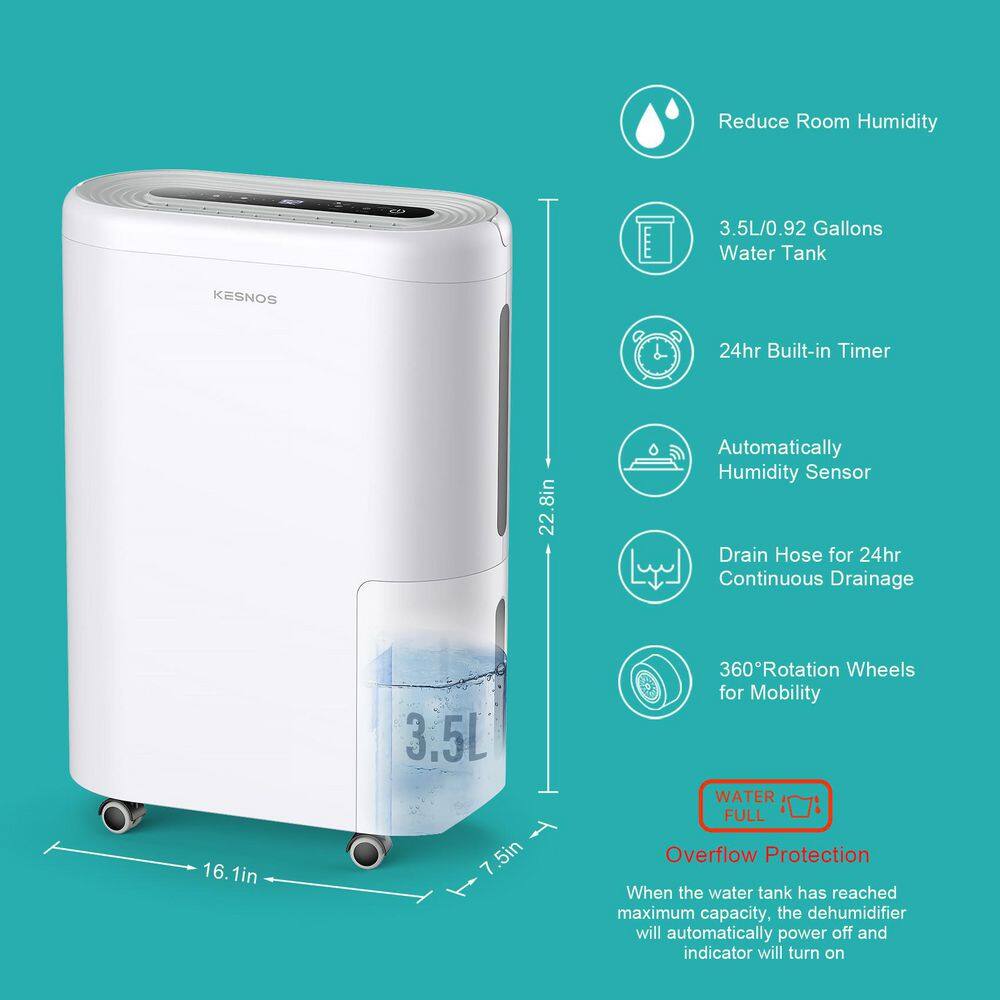 Kesnos 60-Pint . Portable Home Dehumidifier For 4500 Sq. Ft. with Drain Hose and Water Tank Timer with Wheels HDCX-PD220B