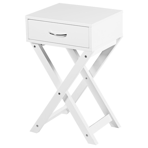 X Shaped Nightstand Modern Accent Sofa Side Table with Drawer