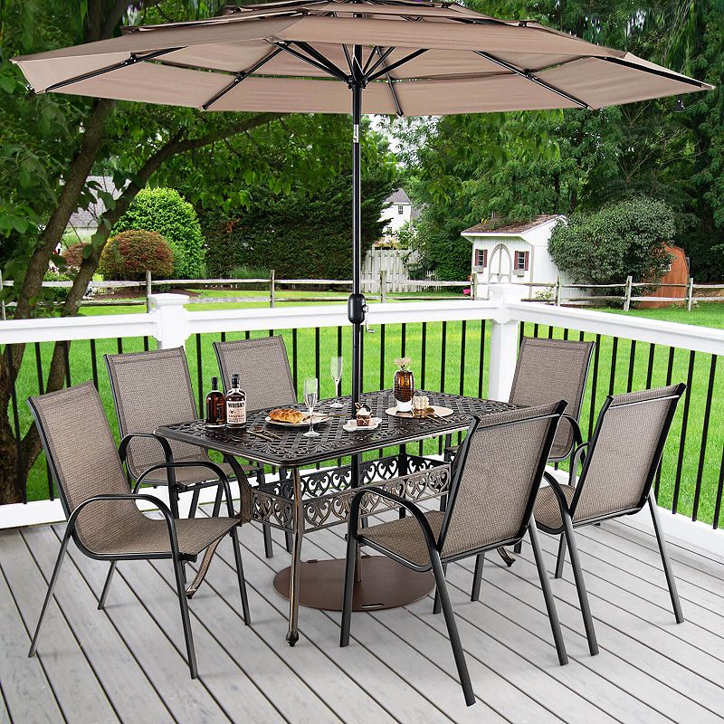 59 Inch Aluminum Patio Dining Table with Umbrella Hole fot 6 Persons-Bronze