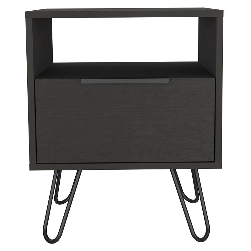 DEPOT E-SHOP Begonia Nightstand， Shelf， Single Door Cabient， Hairpin Legs， Black